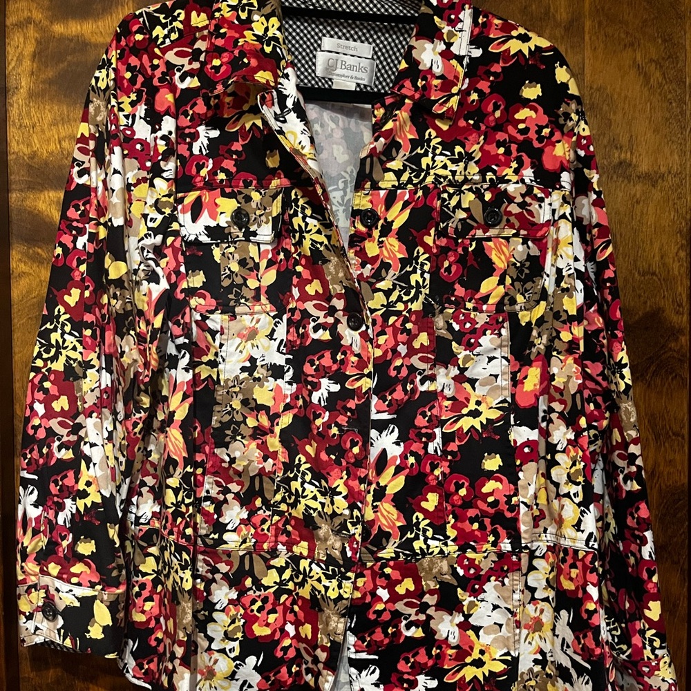 Christopher & Banks Red Yellow Black Floral Blazer